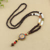 Tibetan Thangka Pendant Necklace with Wood Beads