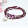 Garnet Triple Wrap Bracelet with Charm, Handmade