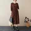 Ethnic Floral Cotton Linen Midi Dress with Pockets
