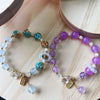 Chalcedony and Glass Bead Bracelet with Flower Charm