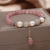Strawberry Quartz Love Maple Leaf Charm Double Wrap Bracelet