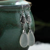 Silver Tone Chalcedony Fu Character Gourd Earrings