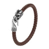 Braided Leather Dragon Bracelet with Silver-Tone Charm