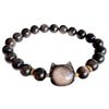 Silver Sheen Obsidian Cat Bracelet with Black Stone Beads