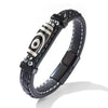 Tibetan Dzi Bead Leather Bracelet, Titanium Steel Clasp