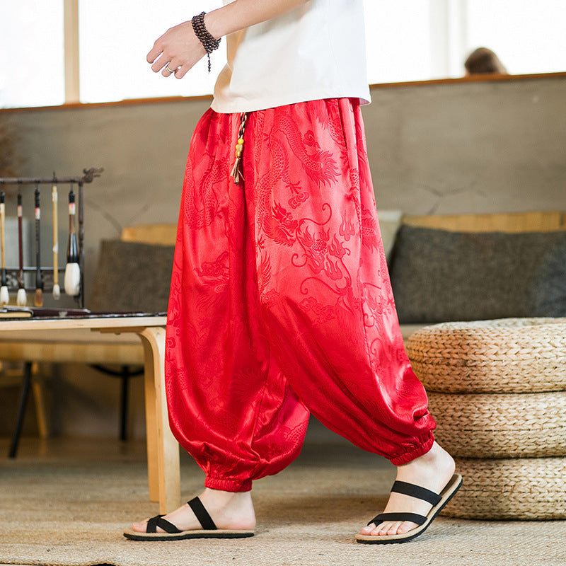 Men's Harem Pants with Dragon Pattern and Pockets