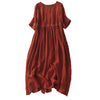 Embroidered Cotton Linen Midi Dress With Pockets