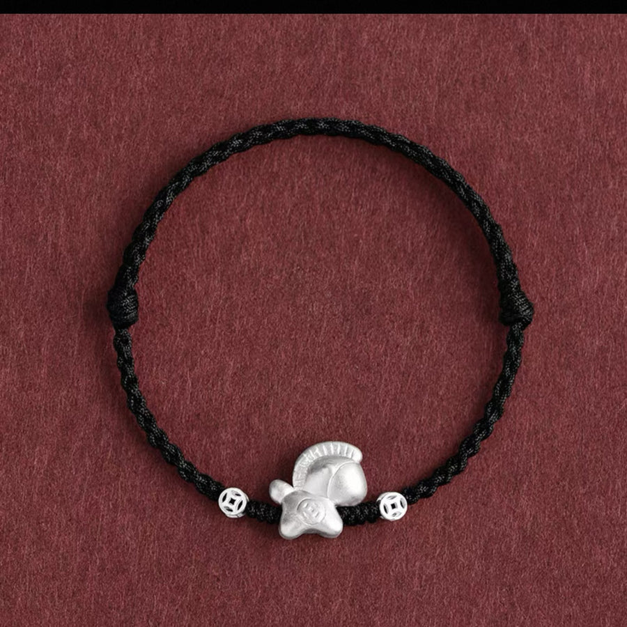 Year of the Horse 999 Silver Braided Rope Bracelet