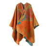 Koi Fish Pattern Poncho Shawl, Warm Faux Cashmere Wrap