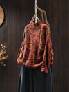 Women's Sunflower Pattern Mock Neck Cotton Sweater