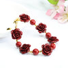 Cinnabar Rose Bracelet with Gold-Tone Accents