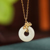 Sterling Silver Ginkgo Leaf and Jade Peace Buckle Necklace