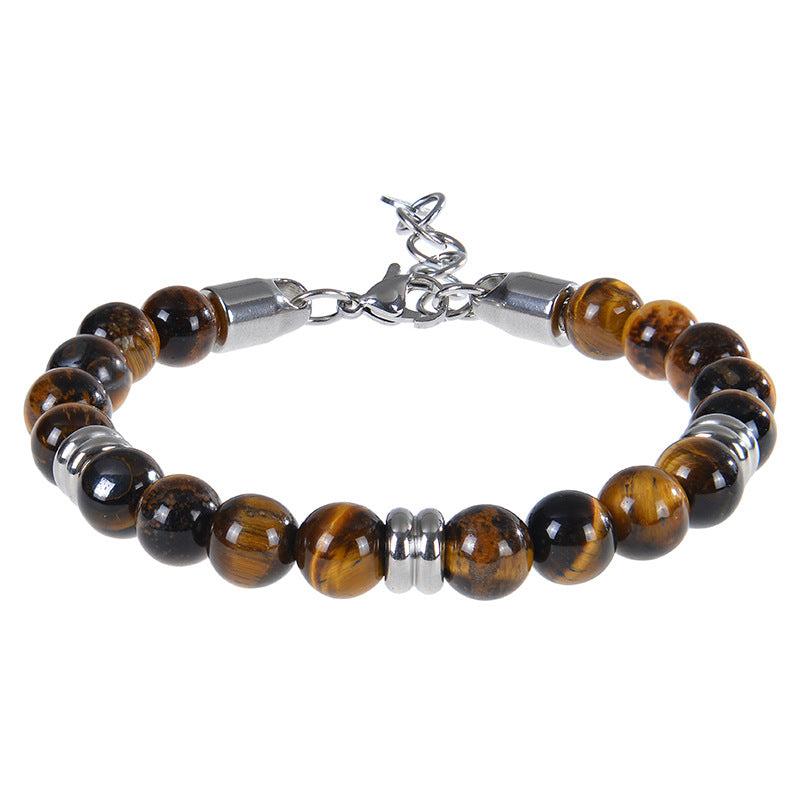 Natural Stone Bead Bracelet with Stainless Steel Accents