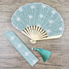 Embroidered Bamboo Hand Fan with Tassel and Case
