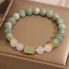 Oil Green Jade and Crystal Bracelet with Five Mantras