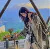 Tibetan Shawl Blue Beige Red Wavy Pattern Winter Warm Tassel Scarf