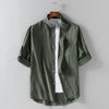 Men's Linen Blend Stand Collar Shirt With Pocket