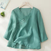 Women's Embroidered Cotton Linen Top with Tassel