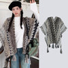 Knit Striped Poncho Wrap with Tassels, Cozy Travel Shawl