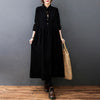 Fall Buttons Design Long Sleeve Corduroy Midi Dress With Pockets