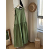 Green Striped Sleeveless Cotton Dress