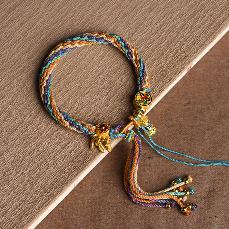 Tibetan Style Handwoven Bracelet with Thangka Pendant and Evil Eye