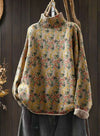 Women's Knitted Plant Pattern Long Sleeve Mock Neck Cotton Sweater