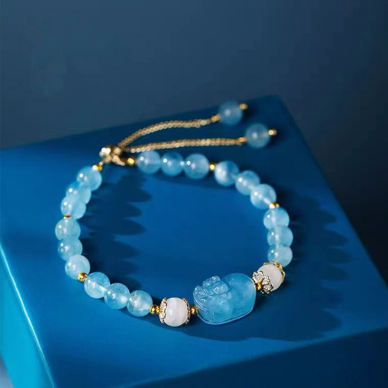 Aquamarine Strawberry Quartz Amethyst Moonstone PiXiu Bracelet
