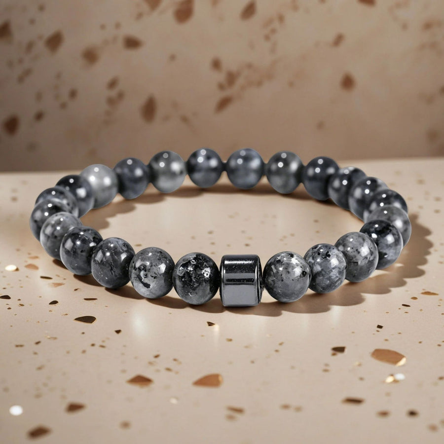 Natural Stone Bead Bracelet with Hematite Charm