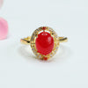 Green or Red Chalcedony Ring with Zirconia Halo