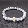 Cross Charm Beaded Bracelet with Stone or Lava Rock