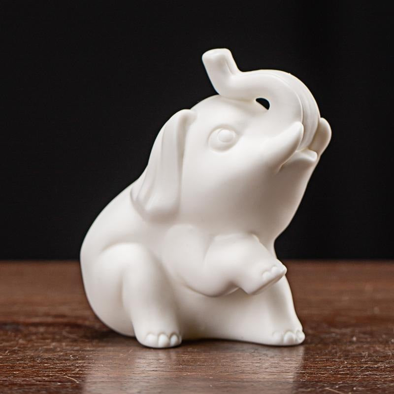 White Ceramic Elephant Statue for Home Desk Decoration