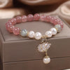Strawberry Quartz Love Maple Leaf Charm Double Wrap Bracelet