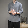 Men's Casual V-Neck Three Quarter Sleeve Shirt Linen Blend Top