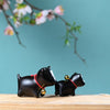 Carved Wood Cat Figurine with Bell - Cute Animal Desk Decoration