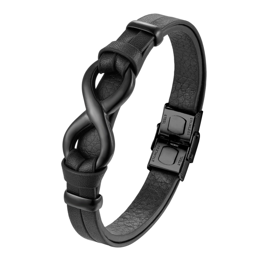 Eternal Infinity Symbol Titanium Steel Leather Buckle Bracelet