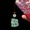 Jade Kirin Phone Charm and Keychain, Hand-Woven with Coin Bead