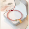 Strawberry Quartz or Garnet Bracelet with Fu Charm