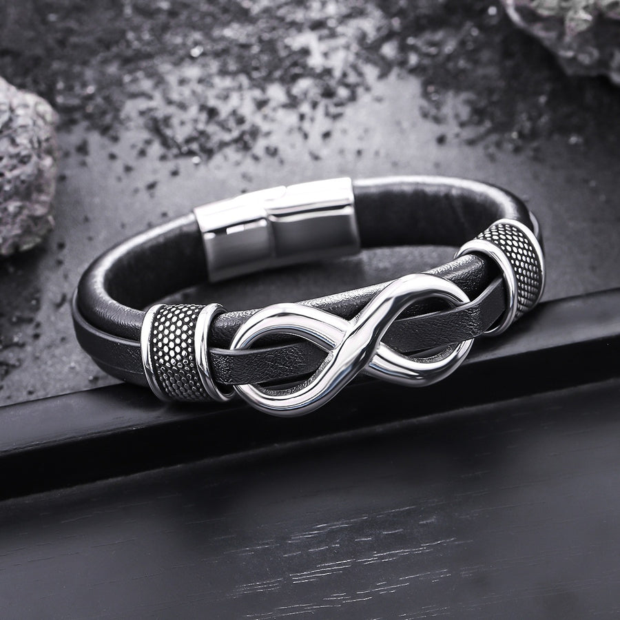 Infinity Symbol Leather Bracelet with Titanium Steel Clasp