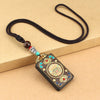 Tibetan Thangka Pendant Necklace, Handmade Ebony Wood