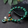 Natural Malachite Bead Bracelet with Red Agate Charm