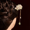 Floral Wood Hairpin with Tassel, Traditional Chinese Style