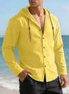Men's Solid Color Long Sleeve Hooded Drawstring Buttons Shirt