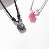 Silver Sheen Obsidian and Pink Stone Lion Dance Necklace Pendant