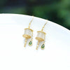 Jade Prayer Wheel Earrings with Green Teardrop Accents
