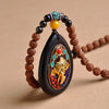 Wood Thangka Pendant Necklace with Bodhi Seed Chain