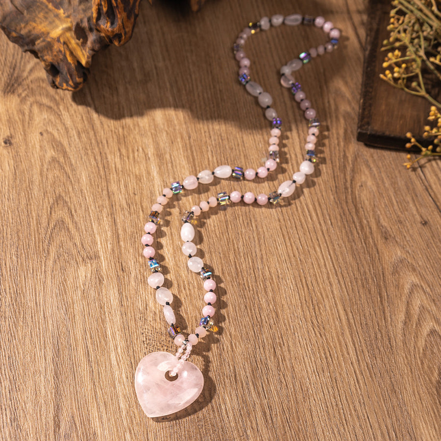 Heart Pendant Necklace with Rose Quartz or Aventurine