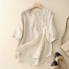 Women's Embroidered Cotton Linen Top, Round Neck Half Sleeve
