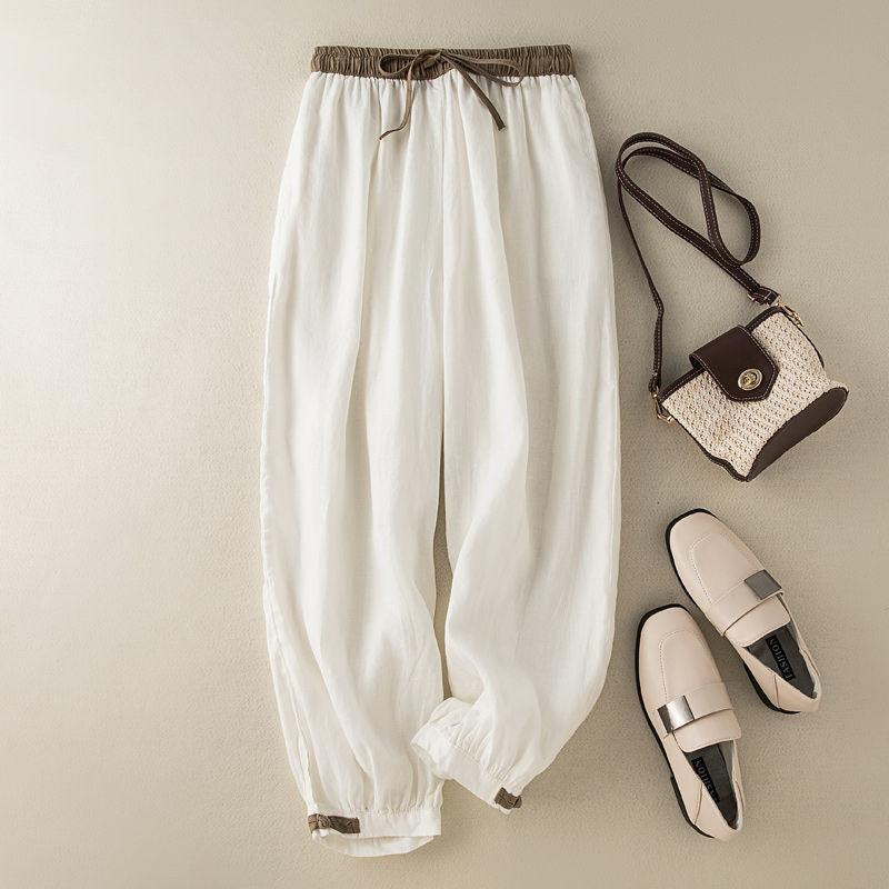 Cotton Linen Harem Pants Women Elastic Waist Loose Fit