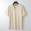 Men's Short Sleeve Linen Cotton Henley Shirt Solid Color